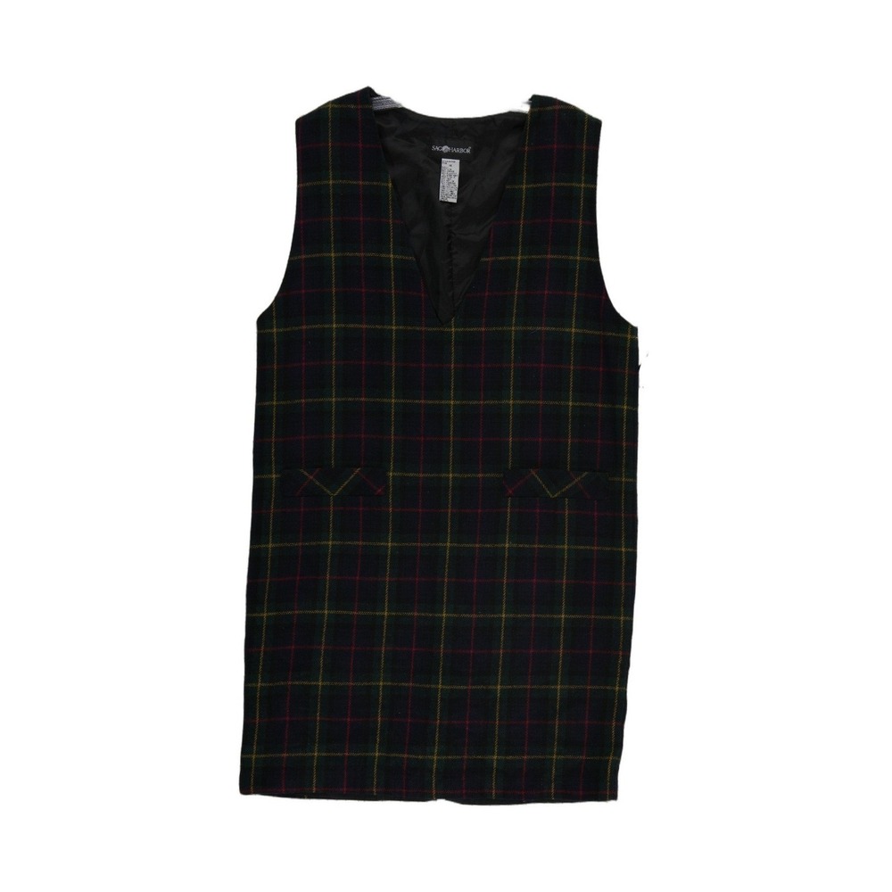 NEW Sag Harbor Jumper Dress Womens Size 14 Green Plaid Wool Blend V Neck Vintage